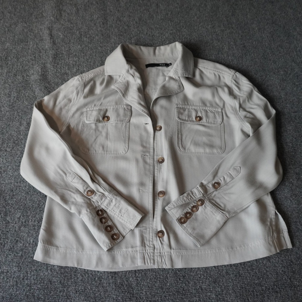 MAX Jeans Tencel Utility Shirt Jacket Beige Buttonโ Down Womens Small